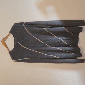 Dockers 100% Cotton Long Grey Blue Sweater Striped Mens XL